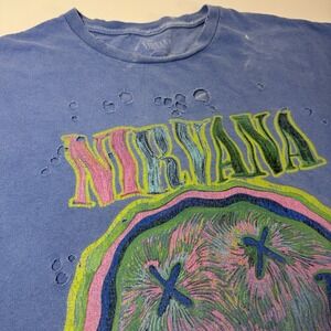 Urban Outfitters Nirvana Graphic T-Shirt Distressed Oversized Blue Nevermind
